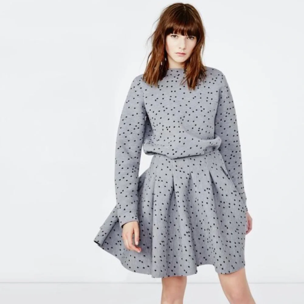 Maje Joye Pleated Felt Spotted Polka Dot Fit and Flare Skirt